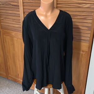 J. Crew Black V-Neck Blouse100% silk 16 TALL long sleeve business casual evening